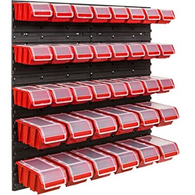 SimpleThing Système de stockage d'étagères d'atelier 78 x 78 cm 36 pièces. Boîte Étagère murale avec boîtes empilables – Plaques murales extra fortes Étagère de rangement pour garage - Publicité SimpleThing Système de stockage d'étagères d'atelier 78 x 78 cm 36 pièces. Boîte Étagère murale avec boîtes empilables – Plaques murales extra fortes Étagère de rangement pour garage - Publicité