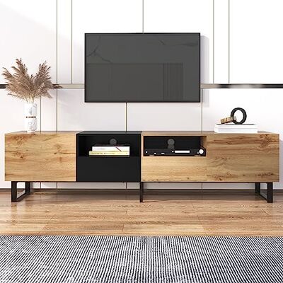 BTM Meuble TV Bois, 2 Portes et 2 Tiroirs, Rangement pour Salon Chambre, 190x38x48 cm, Bois et Noir - Publicité BTM Meuble TV Bois, 2 Portes et 2 Tiroirs, Rangement pour Salon Chambre, 190x38x48 cm, Bois et Noir - Publicité