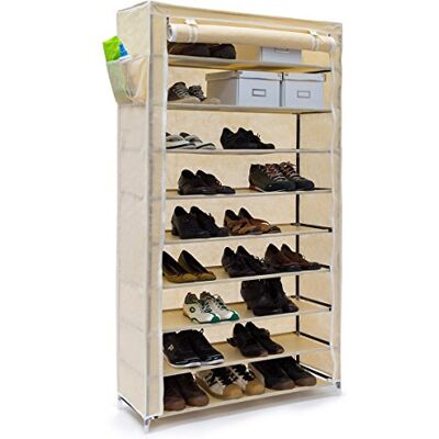 Relaxdays Meuble à chaussures VALENTIN Housse tissu étagère armoire chaussures 10 Étages Dimensions HxLxP 161 x 88 x 30 cm pour 45 paires de chaussures fermeture éclair, Beige - Publicité Relaxdays Meuble à chaussures VALENTIN Housse tissu étagère armoire chaussures 10 Étages Dimensions HxLxP 161 x 88 x 30 cm pour 45 paires de chaussures fermeture éclair, Beige - Publicité