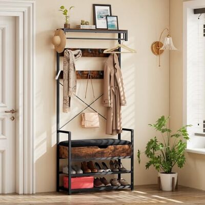 YITAHOME Porte-Manteau d’Entrée, Meuble d’Entrée avec Banc à Chaussures Rembourré, Banc de Rangement, 10 Crochets Amovibles et Étagère, Rangement Caché, Design Séparable, pour Couloir, Chambre, Marron - Publicité YITAHOME Porte-Manteau d’Entrée, Meuble d’Entrée avec Banc à Chaussures Rembourré, Banc de Rangement, 10 Crochets Amovibles et Étagère, Rangement Caché, Design Séparable, pour Couloir, Chambre, Marron - Publicité