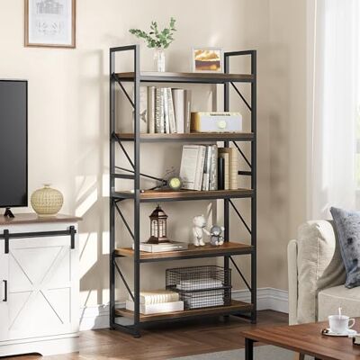 YITAHOME Bibliothèque, étagère à Livres Industrielle, Grande bibliothèque autoportante, étagère en Bois et Cadre en métal, étagère de Rangement pour Salon, Bureau à Domicile, Marron Rustique - Publicité YITAHOME Bibliothèque, étagère à Livres Industrielle, Grande bibliothèque autoportante, étagère en Bois et Cadre en métal, étagère de Rangement pour Salon, Bureau à Domicile, Marron Rustique - Publicité