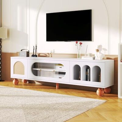 Merax Meuble TV bas avec porte coulissante en verre Meuble TV avec porte en rotin - Publicité Merax Meuble TV bas avec porte coulissante en verre Meuble TV avec porte en rotin - Publicité