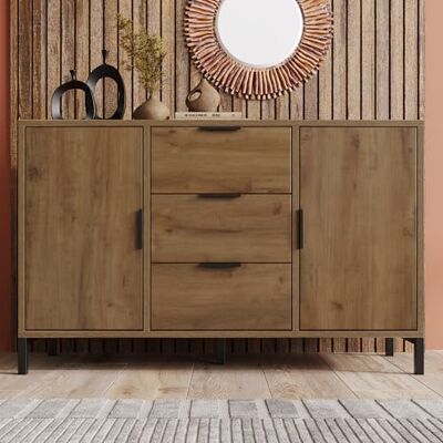 Merax Buffet Commode 120 cm, Armoire de Rangement avec 2 Portes et 3 tiroirs, étagère réglable, Finition Imitation chêne foncé, Pieds en métal, pour Salon ou Chambre, 120 x 40 x 76 cm - Publicité Merax Buffet Commode 120 cm, Armoire de Rangement avec 2 Portes et 3 tiroirs, étagère réglable, Finition Imitation chêne foncé, Pieds en métal, pour Salon ou Chambre, 120 x 40 x 76 cm - Publicité