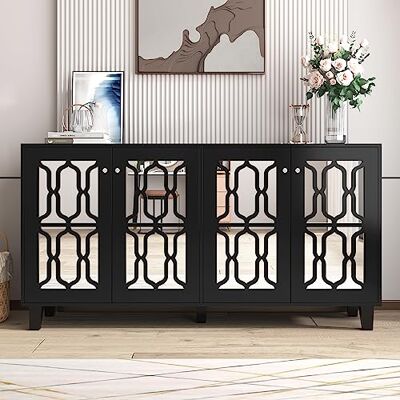 Merax Buffet miroir noir avec poignées en cristal froid, quatre portes et stratifié mobile, pour salon et salle à manger, 160 x 40 x 84 cm - Publicité Merax Buffet miroir noir avec poignées en cristal froid, quatre portes et stratifié mobile, pour salon et salle à manger, 160 x 40 x 84 cm - Publicité