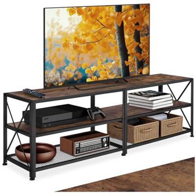tectake ® Meuble TV 161 x 41,5 x 50,5 cm, Banc TV Salon Chambre, Meuble Rangement Television, Style Industriel, 3 Niveaux Ouverts et Fond grillagé, Meubles de Salon pour télévision, Bois foncé - Publicité tectake ® Meuble TV 161 x 41,5 x 50,5 cm, Banc TV Salon Chambre, Meuble Rangement Television, Style Industriel, 3 Niveaux Ouverts et Fond grillagé, Meubles de Salon pour télévision, Bois foncé - Publicité