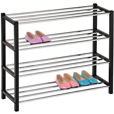 IDIMEX Etagère à Chaussures Dublin Rangement Porte-Chaussures avec 4 Niveaux pour 16 Paires en métal chromé et laqué Noir - Publicité IDIMEX Etagère à Chaussures Dublin Rangement Porte-Chaussures avec 4 Niveaux pour 16 Paires en métal chromé et laqué Noir - Publicité