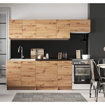 PEGANE Cuisine complète Mila 7 éléments Couleur chêne Artisan avec Plan de Travail Inclus Longueur 180/240 cm - Publicité PEGANE Cuisine complète Mila 7 éléments Couleur chêne Artisan avec Plan de Travail Inclus Longueur 180/240 cm - Publicité