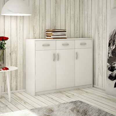 Home Collective Armoire en bois avec 3 tiroirs et 3 portes en finition mate, 110 cm de large, poignées en polymère de qualité supérieure – Fabriquée en panneau laminé blanc - Publicité Home Collective Armoire en bois avec 3 tiroirs et 3 portes en finition mate, 110 cm de large, poignées en polymère de qualité supérieure – Fabriquée en panneau laminé blanc - Publicité
