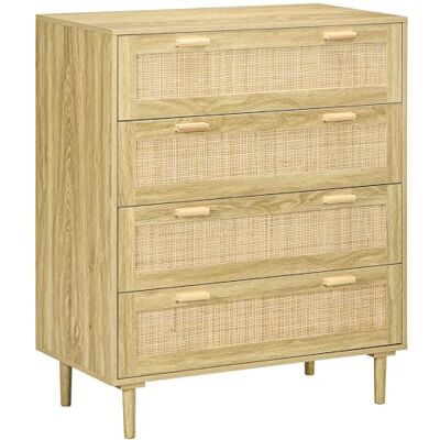 HOMCOM Commode Chambre 4 tiroirs, Meuble de Rangement Style bohème avec façade Tissage en résine tressée, 90 x 45 x 108,5 cm, chêne - Publicité HOMCOM Commode Chambre 4 tiroirs, Meuble de Rangement Style bohème avec façade Tissage en résine tressée, 90 x 45 x 108,5 cm, chêne - Publicité