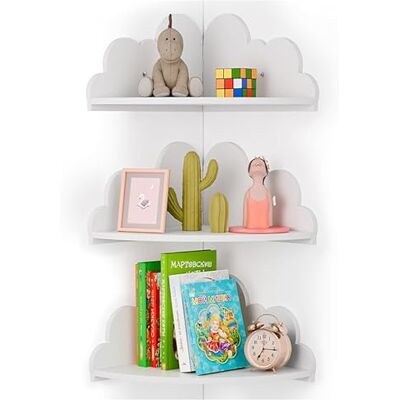 TIMENIL Lot de 3 étagères flottantes blanches pour chambre d'enfant, chambre d'enfant, chambre de bébé, design festonné, fond mural en bois pour chambre d'enfant, chambre de bébé, décoration de - Publicité TIMENIL Lot de 3 étagères flottantes blanches pour chambre d'enfant, chambre d'enfant, chambre de bébé, design festonné, fond mural en bois pour chambre d'enfant, chambre de bébé, décoration de - Publicité