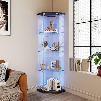 FEEOHOME Vitrine en verre avec LED, vitrine de collection Pentagone, Transparent vitrine en verre avec 4 Couches avec 1 Porte, Sur pied Vitrine trempé moderne pour Salon Bar, chambre à coucher, Bureau (B) - Publicité FEEOHOME Vitrine en verre avec LED, vitrine de collection Pentagone, Transparent vitrine en verre avec 4 Couches avec 1 Porte, Sur pied Vitrine trempé moderne pour Salon Bar, chambre à coucher, Bureau (B) - Publicité