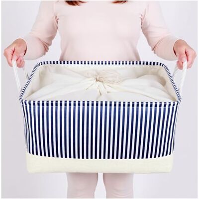 Mangata Boîte de rangement en tissu, 1 paquet (Rayures bleues, Jumbo) - Publicité Mangata Boîte de rangement en tissu, 1 paquet (Rayures bleues, Jumbo) - Publicité