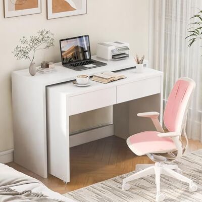 Merax Bureau extensible 2 en 1 avec tiroir 110 x 40 x 78 cm, avec roulettes et freins, peu encombrant, multifonctionnel, pour bureau, chambre à coucher ou petits appartements, blanc - Publicité Merax Bureau extensible 2 en 1 avec tiroir 110 x 40 x 78 cm, avec roulettes et freins, peu encombrant, multifonctionnel, pour bureau, chambre à coucher ou petits appartements, blanc - Publicité