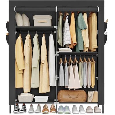 SONGMICS Armoire Chambre en Tissu, Porte-vêtements, Penderie, Étagères, Pochettes, Grande Capacité, 3 Compartiments de Suspension, 45 x 127 x 180 cm cm, Noir RYG010BZ02 - Publicité SONGMICS Armoire Chambre en Tissu, Porte-vêtements, Penderie, Étagères, Pochettes, Grande Capacité, 3 Compartiments de Suspension, 45 x 127 x 180 cm cm, Noir RYG010BZ02 - Publicité