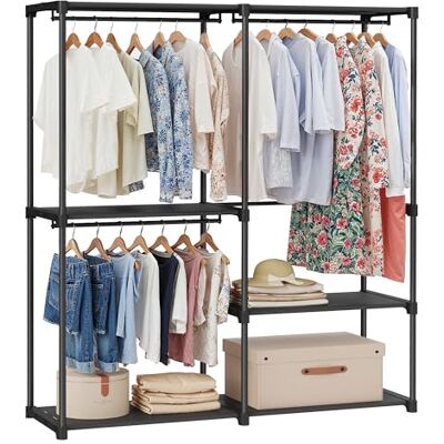 SONGMICS Armoire de Rangement, Penderie Pliable, Dressing, Armoire Métallique, avec Barres de Suspension, Porte-vêtements, pour Vestiaire, Chambre, 138 x 43 x 182 cm, Noir d'encre RYG25B02 - Publicité SONGMICS Armoire de Rangement, Penderie Pliable, Dressing, Armoire Métallique, avec Barres de Suspension, Porte-vêtements, pour Vestiaire, Chambre, 138 x 43 x 182 cm, Noir d'encre RYG25B02 - Publicité