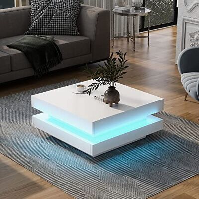 Merax Table Basse Carrée Blanc avec Éclairage LED Multicolore 16 Couleurs, Connectivité Bluetooth et Contrôle Via Application, 70x70x36 cm - Publicité Merax Table Basse Carrée Blanc avec Éclairage LED Multicolore 16 Couleurs, Connectivité Bluetooth et Contrôle Via Application, 70x70x36 cm - Publicité