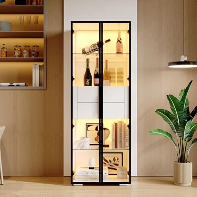 BTM 60x40x160cm Vitrine À Portes en Verre Trempé avec LED, Armoire de Rangement, 2 Étagères en Verre Et 2 Tiroirs, Highboard, Armoire de Salon Et de Canapé, Blanc - Publicité BTM 60x40x160cm Vitrine À Portes en Verre Trempé avec LED, Armoire de Rangement, 2 Étagères en Verre Et 2 Tiroirs, Highboard, Armoire de Salon Et de Canapé, Blanc - Publicité