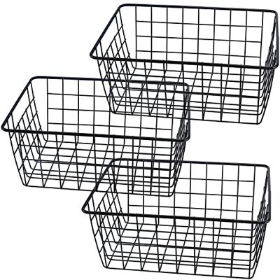 SINJEUN Lot de 3 grands paniers de rangement en fil métallique noir avec poignées, paniers de rangement en fil métallique pour armoire, bureau, salle de bain - Publicité SINJEUN Lot de 3 grands paniers de rangement en fil métallique noir avec poignées, paniers de rangement en fil métallique pour armoire, bureau, salle de bain - Publicité