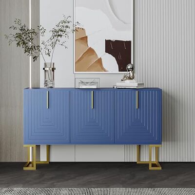BTM Buffet de Salle à Manger, 3 Portes avec Étagères Réglables, Gportes d'Armoire en U et Poignées Métalliques, Socle, Buffet de Cuisine, Bleu Marine, 138x40x80 cm - Publicité BTM Buffet de Salle à Manger, 3 Portes avec Étagères Réglables, Gportes d'Armoire en U et Poignées Métalliques, Socle, Buffet de Cuisine, Bleu Marine, 138x40x80 cm - Publicité