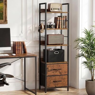 YITAHOME Bibliothèque Industrielle, 4 Niveaux avec étagères réglables et 2 tiroirs en Tissu, étagère autoportante avec Structure en métal, idéale pour Le Salon, Marron Rustique - Publicité YITAHOME Bibliothèque Industrielle, 4 Niveaux avec étagères réglables et 2 tiroirs en Tissu, étagère autoportante avec Structure en métal, idéale pour Le Salon, Marron Rustique - Publicité
