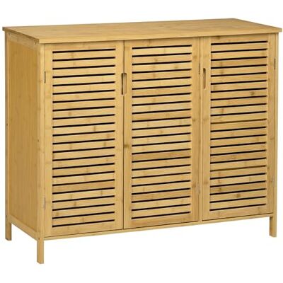 HOMCOM Meuble à Chaussures en Bambou Style Naturel avec 3 Portes Ajourées et Étagères, Armoire à Chaussures, Dimensions 100L x 35l x 80H cm, Bois Naturel - Publicité HOMCOM Meuble à Chaussures en Bambou Style Naturel avec 3 Portes Ajourées et Étagères, Armoire à Chaussures, Dimensions 100L x 35l x 80H cm, Bois Naturel - Publicité