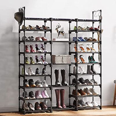 LANTUS Étagère à Chaussures à 9 Niveaux DIY en métal 50-55 Paires de Rangement de Chaussures avec Crochets pour Salon, Dressing et Couloir Noir-127 * 30 * 58cm 9 Couches et 3 colonnes - Publicité LANTUS Étagère à Chaussures à 9 Niveaux DIY en métal 50-55 Paires de Rangement de Chaussures avec Crochets pour Salon, Dressing et Couloir Noir-127 * 30 * 58cm 9 Couches et 3 colonnes - Publicité