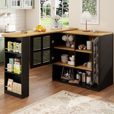 Merax Table de bar pivotante à 360° avec espace de rangement Noir Table haute extensible Îlot de cuisine Table de bistrot moderne comestible avec étagères et verre Armoire mobile 138-204 x - Publicité Merax Table de bar pivotante à 360° avec espace de rangement Noir Table haute extensible Îlot de cuisine Table de bistrot moderne comestible avec étagères et verre Armoire mobile 138-204 x - Publicité