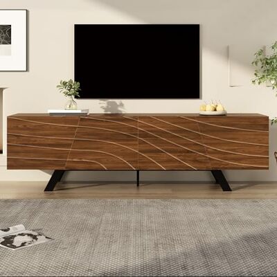 Merax Meuble TV 160 cm avec façade ondulée, Lowboard Bois Noyer avec Pieds en Fer Noir, Rangement, Gestion des Câbles – Meuble TV Moderne pour Salon et Couloir - Publicité Merax Meuble TV 160 cm avec façade ondulée, Lowboard Bois Noyer avec Pieds en Fer Noir, Rangement, Gestion des Câbles – Meuble TV Moderne pour Salon et Couloir - Publicité