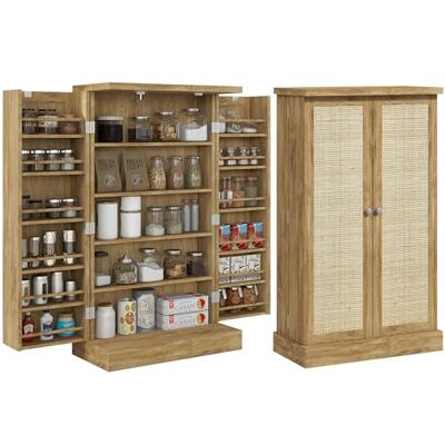 HOMCOM Buffet Cuisine, Meuble Cuisine Rangement, vaisselier Moderne avec 12 étagères à Portes, étagères réglables et Double Porte en rotin, pour Salle à Manger, Salon, 60x30x104cm, Effet Bois Naturel - Publicité HOMCOM Buffet Cuisine, Meuble Cuisine Rangement, vaisselier Moderne avec 12 étagères à Portes, étagères réglables et Double Porte en rotin, pour Salle à Manger, Salon, 60x30x104cm, Effet Bois Naturel - Publicité