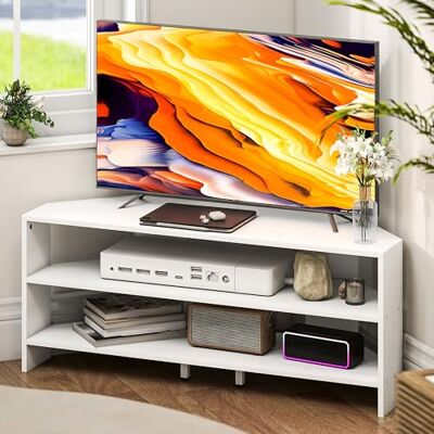 HOMCOM Meuble TV d'angle 47" Max avec 2 étagères Ouvertes, Meuble TV Moderne en aggloméré, pour Chambre et Salon, 110x36x45 cm, Blanc - Publicité HOMCOM Meuble TV d'angle 47" Max avec 2 étagères Ouvertes, Meuble TV Moderne en aggloméré, pour Chambre et Salon, 110x36x45 cm, Blanc - Publicité