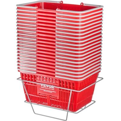 VEVOR Panier de courses, lot de 20, panier à provision en plastique durable 21 L avec poignée grise et support, 420x300x210 mm, panier d'achat pour magasins de détail, supermarchés, courses, rouge - Publicité VEVOR Panier de courses, lot de 20, panier à provision en plastique durable 21 L avec poignée grise et support, 420x300x210 mm, panier d'achat pour magasins de détail, supermarchés, courses, rouge - Publicité