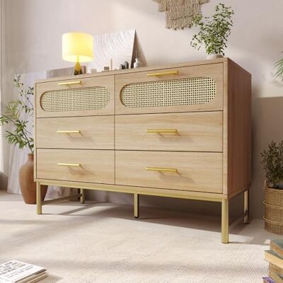 BTM Buffet en Rotin, Commode à 6 Tiroirs, Meuble de Rangement pour Salon et Salle à Coucher, Poignées en Métal, Charge de 40kg, 120x40x74cm, Bois Naturel - Publicité BTM Buffet en Rotin, Commode à 6 Tiroirs, Meuble de Rangement pour Salon et Salle à Coucher, Poignées en Métal, Charge de 40kg, 120x40x74cm, Bois Naturel - Publicité