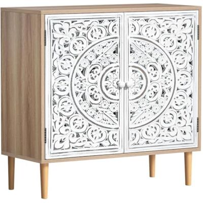 Skokliz Meuble de Rangement avec 2 Portes, Buffet Creux Vintage sculpté, buffets avec crédenza de Rangement, étagère réglable pour Salon, Cuisine, Salle à Manger, entrée, Couloir - Publicité Skokliz Meuble de Rangement avec 2 Portes, Buffet Creux Vintage sculpté, buffets avec crédenza de Rangement, étagère réglable pour Salon, Cuisine, Salle à Manger, entrée, Couloir - Publicité