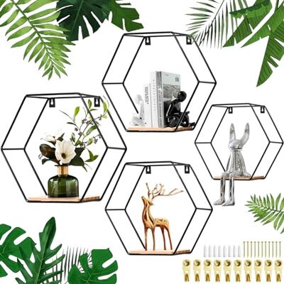 SAMISO Étagères Murales Hexagonales Lot de 3 Avec Socle en Bois Et Metal Noir Design Industriel Pour Petite Etagère - Publicité SAMISO Étagères Murales Hexagonales Lot de 3 Avec Socle en Bois Et Metal Noir Design Industriel Pour Petite Etagère - Publicité