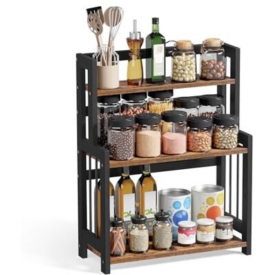 SONGMICS Étagère à Épices, Étagère de Rangement à 3 Niveaux, Organisateur de Bureau, Cadre en Bambou, pour Cuisine, Salle à Manger, Bureau, Marron Rustique et Noir OFS047B01 - Publicité SONGMICS Étagère à Épices, Étagère de Rangement à 3 Niveaux, Organisateur de Bureau, Cadre en Bambou, pour Cuisine, Salle à Manger, Bureau, Marron Rustique et Noir OFS047B01 - Publicité