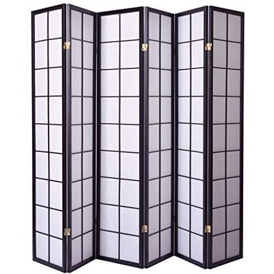 PEGANE Paravent Japonais Grands Carreaux Bois Noir et Papier de Riz 6 pans Dim : H 175 cm - Publicité PEGANE Paravent Japonais Grands Carreaux Bois Noir et Papier de Riz 6 pans Dim : H 175 cm - Publicité