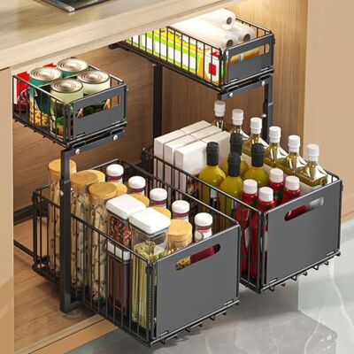 LANTUS Étagères de Cuisine pour Rangement sous Évier, Paniers Coulissants, Organisateur,tiroirs coulissants pour armoires, boîte de Rangement coulissante pour la Cuisine, 26,5 x 38 x 48,5 cm (Noir) - Publicité LANTUS Étagères de Cuisine pour Rangement sous Évier, Paniers Coulissants, Organisateur,tiroirs coulissants pour armoires, boîte de Rangement coulissante pour la Cuisine, 26,5 x 38 x 48,5 cm (Noir) - Publicité