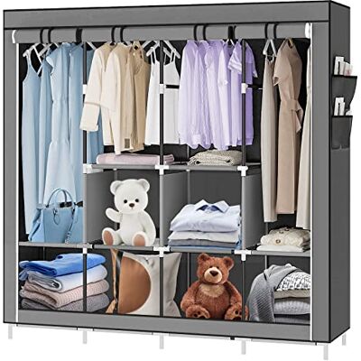 LANTUS Armoire de Rangement Garde-Robe Pliable en Tissu intissé Garde-Robe Penderies pour Chambre d'adulte-Portable Garde-Robe Armoire Étagères Vêtements (167 * 45 * 170cm Gris foncé) - Publicité LANTUS Armoire de Rangement Garde-Robe Pliable en Tissu intissé Garde-Robe Penderies pour Chambre d'adulte-Portable Garde-Robe Armoire Étagères Vêtements (167 * 45 * 170cm Gris foncé) - Publicité