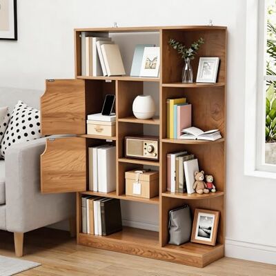 YITAHOME Bibliothèque autoportante à 9 étagères Ouvertes et 2 Portes (revêtement en Tissu) pour Salon, Chambre, Bureau, Finition chêne, 80 × 24 × 120 cm (L × P × H) - Publicité YITAHOME Bibliothèque autoportante à 9 étagères Ouvertes et 2 Portes (revêtement en Tissu) pour Salon, Chambre, Bureau, Finition chêne, 80 × 24 × 120 cm (L × P × H) - Publicité
