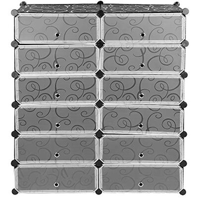 LANTUS Armoire,Penderie Vetement,Dressing,Étagères de Rangement,Armoire Modulable pour Chambre,en Plastique,Grande capacité,6 étages et 12 Portes - Publicité LANTUS Armoire,Penderie Vetement,Dressing,Étagères de Rangement,Armoire Modulable pour Chambre,en Plastique,Grande capacité,6 étages et 12 Portes - Publicité
