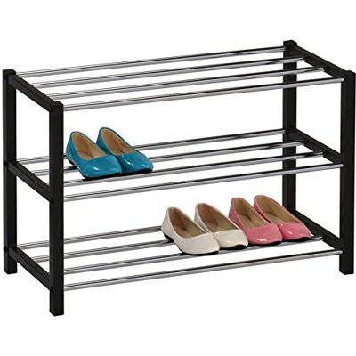 IDIMEX Étagère à Chaussures Dublin Rangement Porte-Chaussures avec 3 Niveaux pour 12 Paires en métal chromé et laqué Noir - Publicité IDIMEX Étagère à Chaussures Dublin Rangement Porte-Chaussures avec 3 Niveaux pour 12 Paires en métal chromé et laqué Noir - Publicité