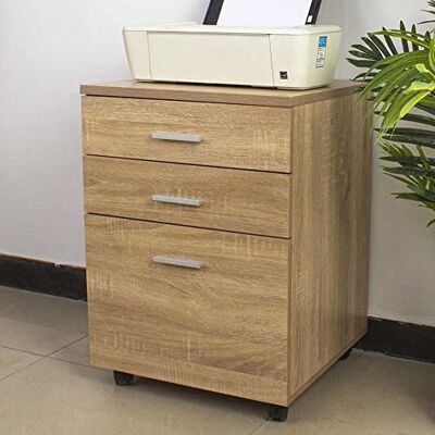 BAKAJI Caisson de Bureau 3 tiroirs, Meuble de Rangement pour Dossier, Placard de Rangement Mobile, avec 4 roulettes, Stable, Style Classique, Commode Bureau Bois MDF, Meuble imprimante, Chêne - Publicité BAKAJI Caisson de Bureau 3 tiroirs, Meuble de Rangement pour Dossier, Placard de Rangement Mobile, avec 4 roulettes, Stable, Style Classique, Commode Bureau Bois MDF, Meuble imprimante, Chêne - Publicité