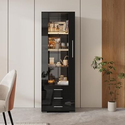 Merax Vitrine LED Noir Hochglanz 60x35x180 cm, Vitrine en Verre, Meuble Vitrine Moderne avec 3 Tiroirs et Étagères en Verre Trempé, Armoire de Présentation Design Salon - Publicité Merax Vitrine LED Noir Hochglanz 60x35x180 cm, Vitrine en Verre, Meuble Vitrine Moderne avec 3 Tiroirs et Étagères en Verre Trempé, Armoire de Présentation Design Salon - Publicité
