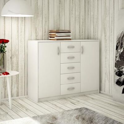 Home Collective Commode avec 5 tiroirs et 2 portes en finition mate, commode de 110 cm de large avec poignées en polymère de haute qualité, commode armoire en bois avec tiroirs En panneau stratifié blanc - Publicité Home Collective Commode avec 5 tiroirs et 2 portes en finition mate, commode de 110 cm de large avec poignées en polymère de haute qualité, commode armoire en bois avec tiroirs En panneau stratifié blanc - Publicité
