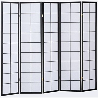 PEGANE Paravent Japonais Grands Carreaux Bois Noir et Papier de Riz 5 pans Dim : H 175 cm - Publicité PEGANE Paravent Japonais Grands Carreaux Bois Noir et Papier de Riz 5 pans Dim : H 175 cm - Publicité