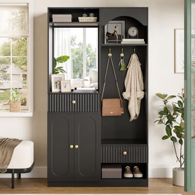 Merax Meuble d’Entrée avec Miroir et Banc, Vestiaire d’Entrée avec Rangement Chaussures, Porte-Manteau avec Crochets, Armoire de Rangement, Ensemble de Hall Moderne,Noir - Publicité Merax Meuble d’Entrée avec Miroir et Banc, Vestiaire d’Entrée avec Rangement Chaussures, Porte-Manteau avec Crochets, Armoire de Rangement, Ensemble de Hall Moderne,Noir - Publicité