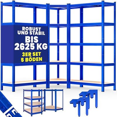 Monzana ® Set de 3 étagères Charge Lourde 5 Niveaux Bleu Étagère métallique modulable 2625kg Étagère d'angle Garage Atelier - Publicité Monzana ® Set de 3 étagères Charge Lourde 5 Niveaux Bleu Étagère métallique modulable 2625kg Étagère d'angle Garage Atelier - Publicité