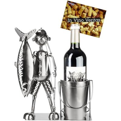 BRUBAKER Porte-Bouteilles à Vin 'Grande Prise' Pêcheur Décoration Métal avec Poisson, Canne à Pêche et Seau 30 cm Cadeau Vin Carte de Voeux Incluse - Publicité BRUBAKER Porte-Bouteilles à Vin 'Grande Prise' Pêcheur Décoration Métal avec Poisson, Canne à Pêche et Seau 30 cm Cadeau Vin Carte de Voeux Incluse - Publicité