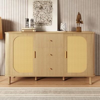 Merax Buffet d’appoint 2 Portes rotin & métal Imitation Bois – Meuble de Rangement Moderne Design Semi-Ovale 3D – 140 x 40 x 80 cm - Publicité Merax Buffet d’appoint 2 Portes rotin & métal Imitation Bois – Meuble de Rangement Moderne Design Semi-Ovale 3D – 140 x 40 x 80 cm - Publicité