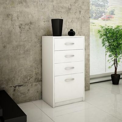 Home Collective Commode à 4 tiroirs avec surface mate, commode de 45 cm de large, armoire en bois, commode avec tiroirs, buffet, buffet haut, buffet, chambre, salon, couloir, organiseur de bureau, blanc - Publicité Home Collective Commode à 4 tiroirs avec surface mate, commode de 45 cm de large, armoire en bois, commode avec tiroirs, buffet, buffet haut, buffet, chambre, salon, couloir, organiseur de bureau, blanc - Publicité